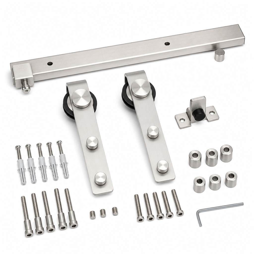 Barn Door Track Set — Satin Nickel
