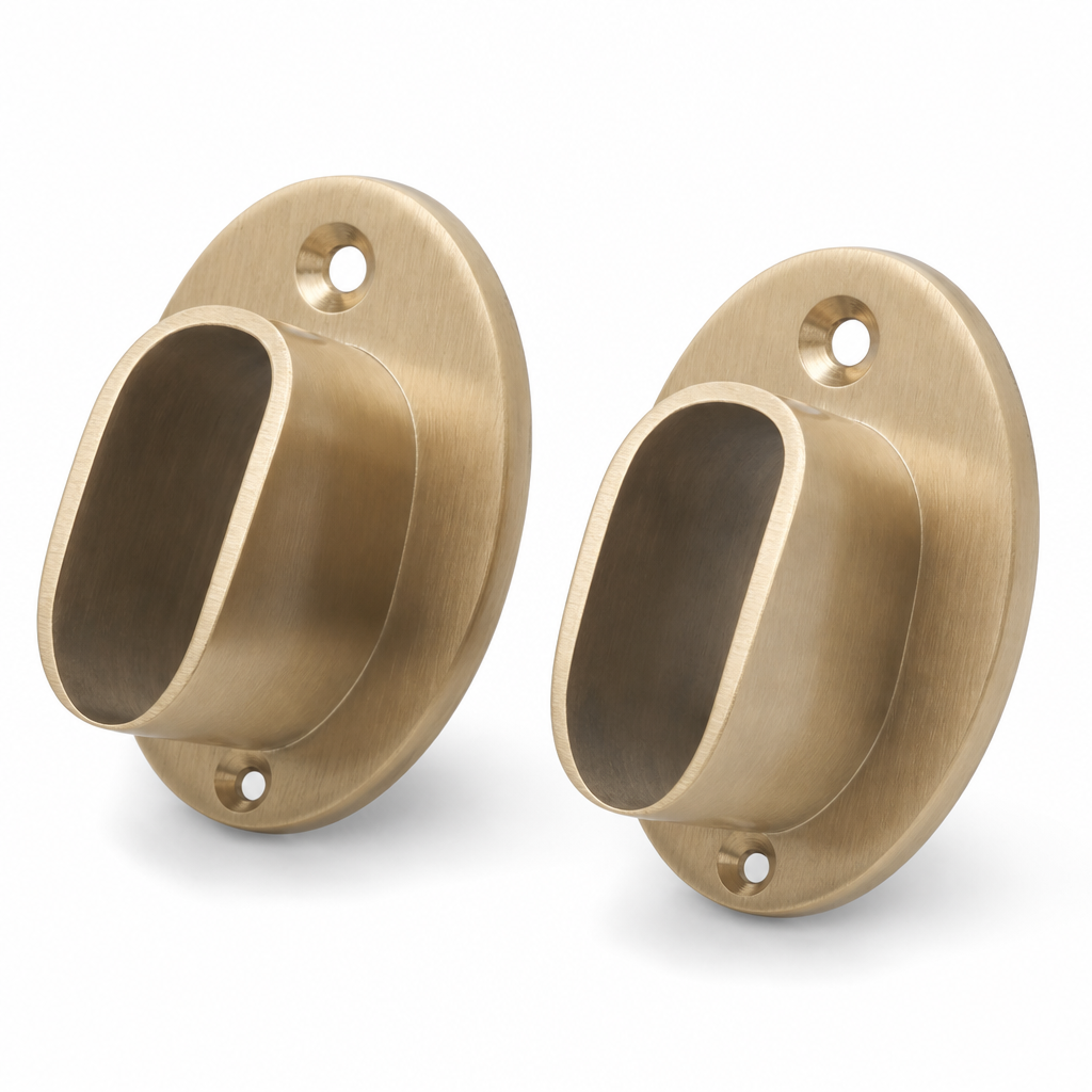 Oval Pole Sockets — Satin Brass